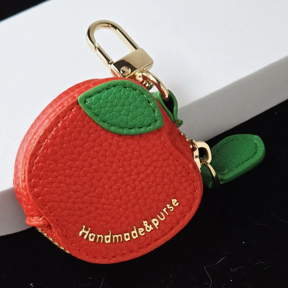 Apple Mini Coin Purse Keychain Red Embroidered Fruit Pouch Bag Charm
